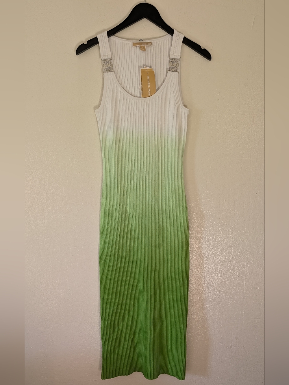 Michael Kors White to Green Ombre Ribbed Maxi Dress